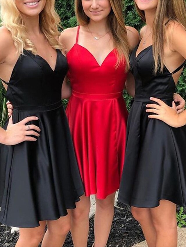  A-Line Homecoming Dresses Minimalist Dress Homecoming Graduation Short / Mini Sleeveless V Neck Belt / Sash Cotton Backless with Criss Cross 2025