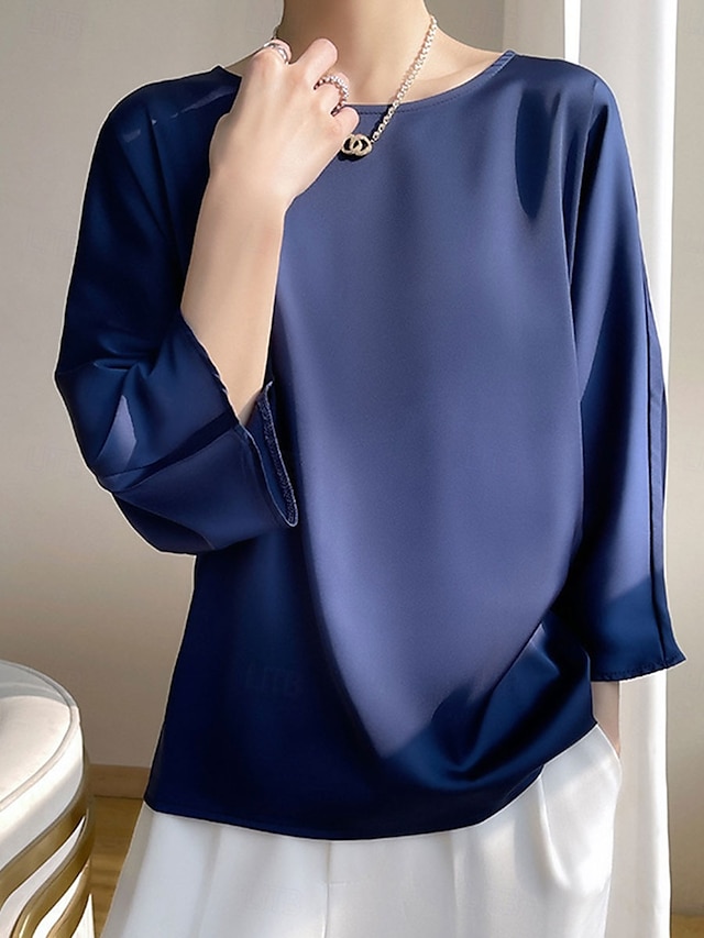  Dámské Halenka Pevná barva Elegantní stylové 3/4 délka rukávu Tričkový Běžné topy Dovolená Párty Práce Černá Vodní modrá Khaki Jaro Podzim