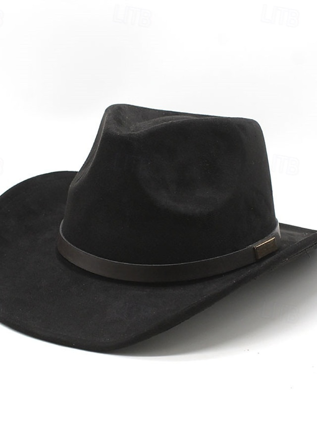  Homme Chapeau de soleil Chapeau de cowboy Chapeau Fedora Trilby Noir Chameau Laineux Le style rétro Mode 18ème siècle État du Texas du quotidien Le thème de la fête Couleur unie / unie Ecran Solaire