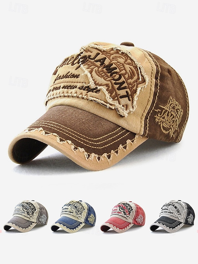  Men's Vintage Distressed Baseball Cap – Embroidered Patch Design, Casual Adjustable Hat for Outdoor Sports, Travel, and Everyday Wear
