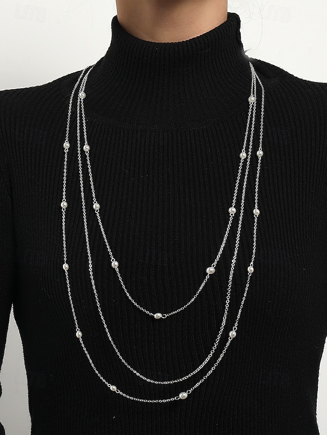  collier en or superposé avec des accents de fausses perles – bijoux élégants à longue chaîne pour femmes, parfaits pour les fêtes, les mariages et les événements officiels