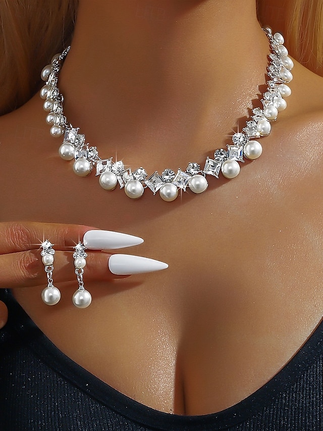  elegante collana e orecchini con perle e zirconi cubici con accenti di zirconi cubici | perfetti per matrimoni e occasioni speciali