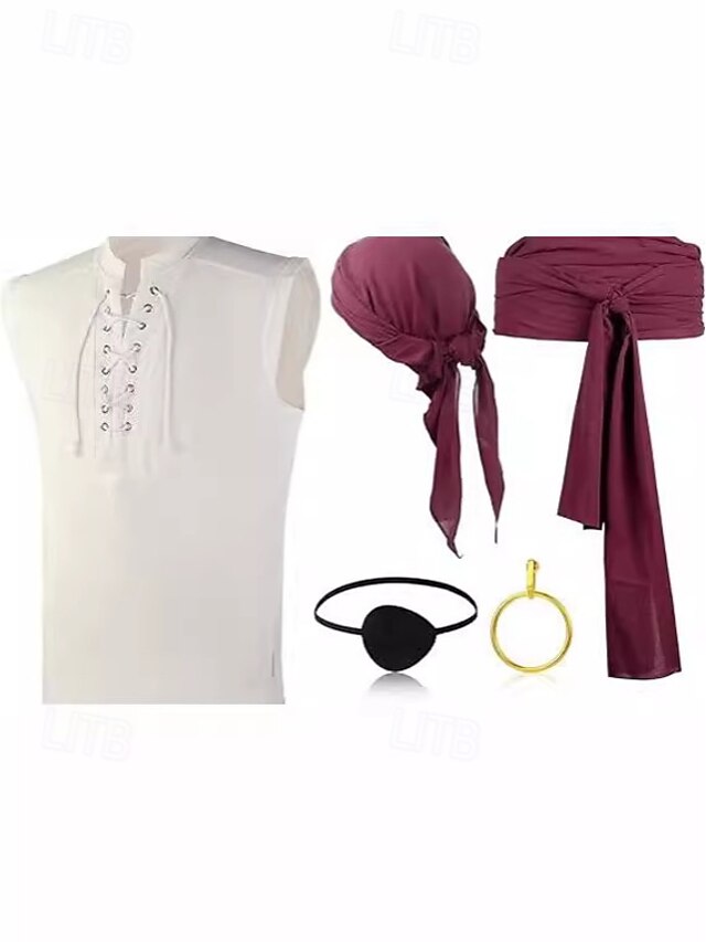 Retro Vintage Medieval Renaissance Headpiece Waist Belt Shirt Pirate Viking Solid Color Fancy Dress Men's Pirate Halloween Carnival Masquerade Performance Masquerade LARP Adults' Shirt More4