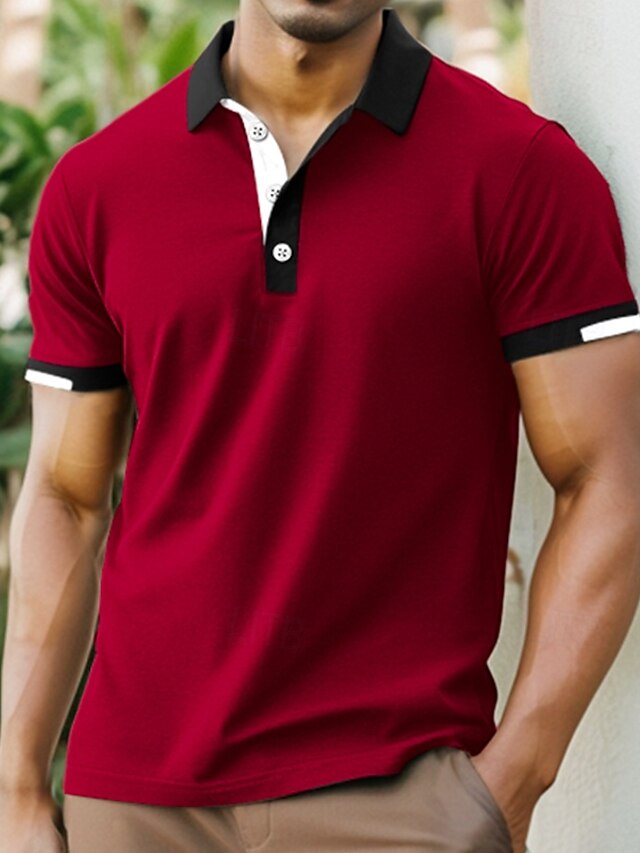  Herr Sport pikétröjor Golftröja Ledigt Ribbstickad polokrage Kortärmad Mode Grundläggande Ensfärgat Lappverk Sommar Normal Svart Vit Rubinrött Blå Grön Sport pikétröjor