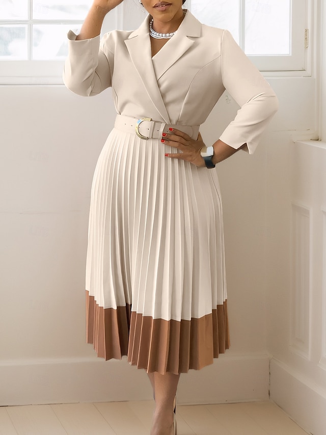  A-Line Mother of the Bride Dress Elegant Vintage Simple V Neck Tea Length  3/4 Length Sleeve with Pleats 2025