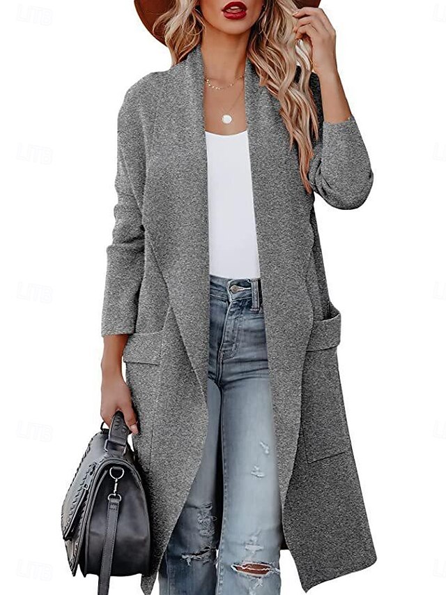  Damen Elegante Staubtücher Elegante Jacken Freizeitjacke Outdoor Alltagskleidung Herbst Winter Regulär Mantel Normale Passform Winddicht Warm Bequem Atmungsaktiv Mode Jacken Langarm Einfarbig Tasche