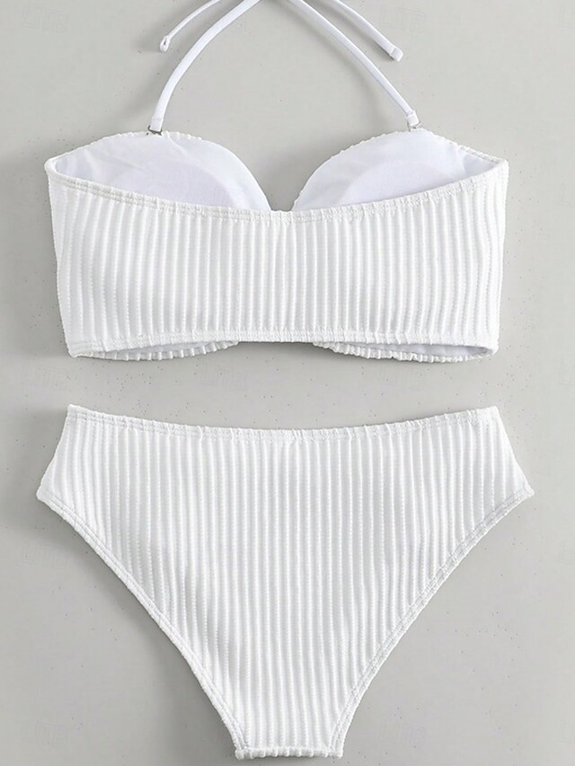 Swimwear Bikini 2 Piece Briefs Swimsuit Mesh Backless High Waist Slim Vacation Beach Wear Color Halter Neck Sleeveless Bathing Suits main image 0