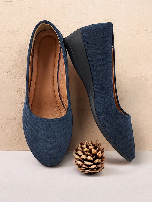Women's Soft Navy Blue Faux Suede Slip-on Flats with Cushioned Sole | Perfect for Everyday Wear 33