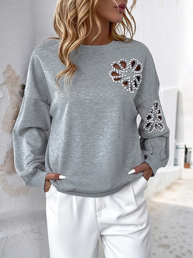  felpa da donna casual semplice strada abbigliamento quotidiano girocollo patchwork manica lunga grigio autunno inverno