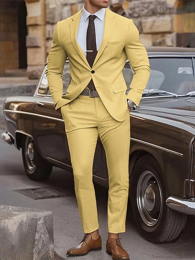  Herr Studenten Uppsättning Kavaj Företag Cocktailfest Bröllopsfest Mode Ledigt Vår & Höst Polyester Slät Knappar Ficka Bekväm Enkelknäppt Blazer Gul Rodnande Rosa Kungsblå Blå