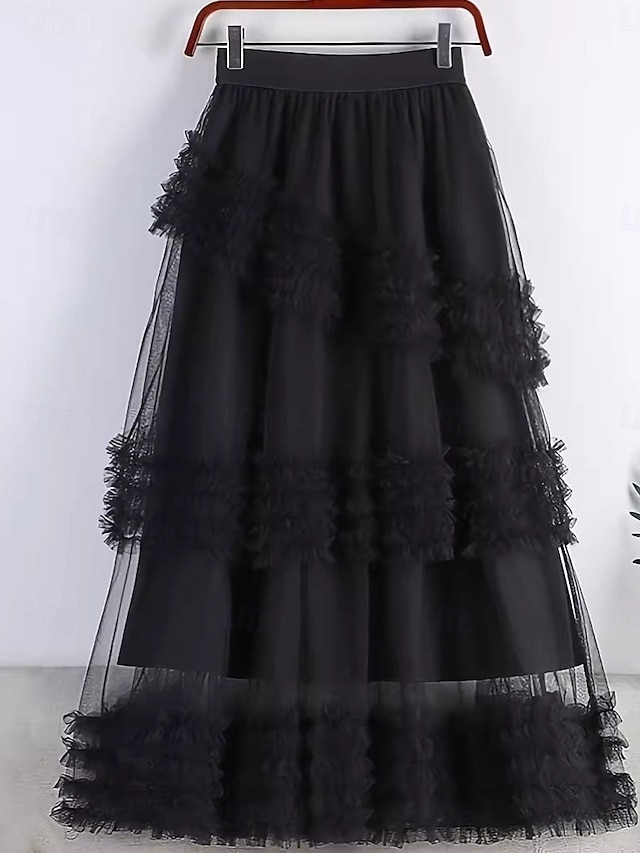  Pentru femei Fustă Linie A Modă Casual Maxi Talie Înaltă Fuste Mată Zdrobit Micro-elastic Stradă Zilnic Negru Roz Îmbujorat Trifoi Vară Poliester