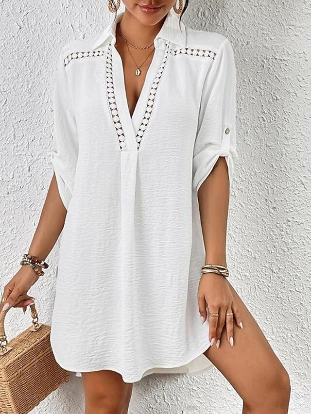 Women's Beach Cover Up Dress - Sleeveless V-Neck, Printed Wavy Design, With  Pocket, Chiffon Bikini Cover Printed Beach Dress