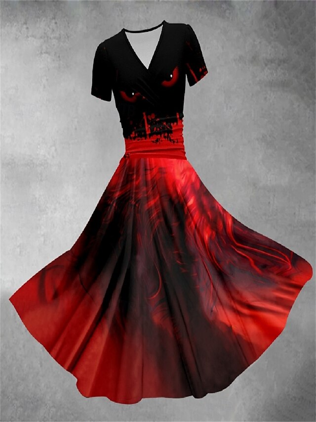 Women's Graphic Print V Neck Midi Dress Stylish Home Daily Short Sleeve Summer4