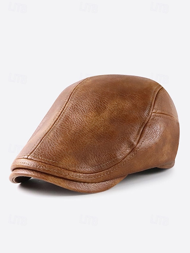  Stylish Brown Faux Leather Flat Cap with Vintage Finish | Perfect for Casual and Dressy Occasions