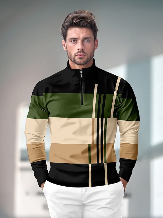  Per uomo POLO Verde militare Manica lunga Superiore Abbigliamento da golf Abbigliamento Abiti Abbigliamento