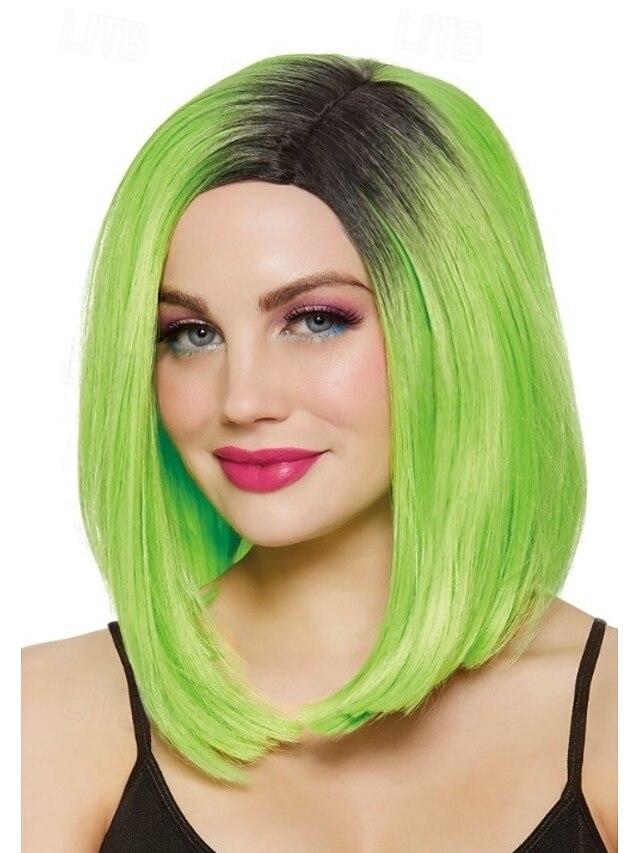  perruque bob vert citron pour femme pour carnaval