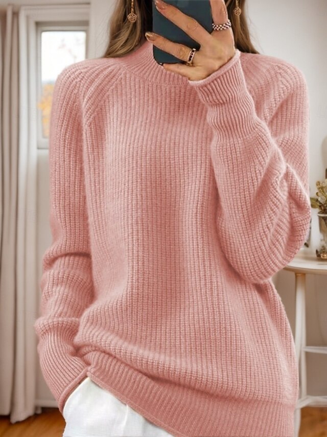 Women's Sweater Casual Soft Pure Color Ribbed Turtleneck Knitted Long Sleeve Regular Tops Knit Outdoor Daily Weekend Yellow Pink Fall Winter4