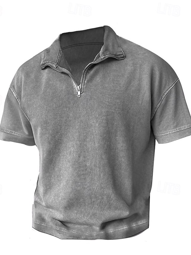  Herre Poloskjorter Zip Polo Formell Arbeid Ribbet polokrage Kortermet Helfarge Knapper Logo Sommer Vår Høst Svart Lilla Grønn Grå Poloskjorter