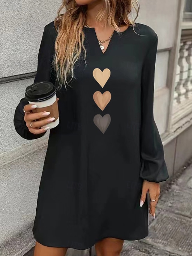  Femme Normal Robe mi-longue Robe élégante Elégant mode Vacances du quotidien Standard Graphic manche longue Col V Noir Printemps Automne