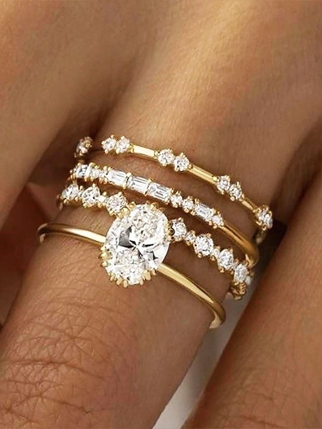  Anillos apilables de oro engastados con circonitas cúbicas de corte ovalado y redondo, elegantes joyas minimalistas para mujeres, perfectas para bodas, compromisos y ocasiones especiales.