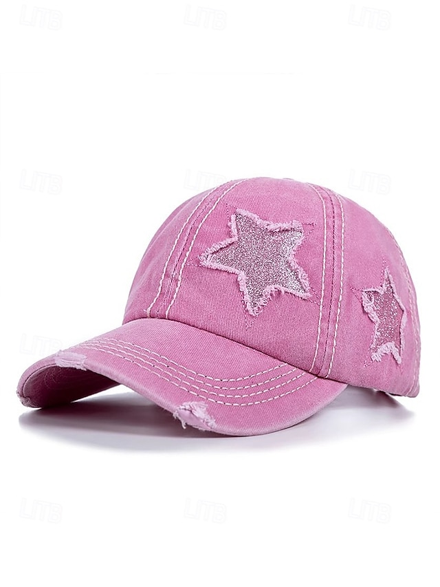  damska czapka baseballowa z haftem w gwiazdki, z dziurką na kucyk, regulowana czapka w stylu vintage do aktywności na świeżym powietrzu, uprawiania sportu i noszenia na co dzień