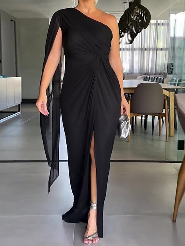  Pentru femei Rochie Mini Rochie casual Rochie de Cocktail Rochie pentru invitata de nunta Rochii din Șifon Casual Sporturi & Exterior Stradă Fit regulat Simplu Manșon Lung Pe Umăr Negru Roșu-aprins