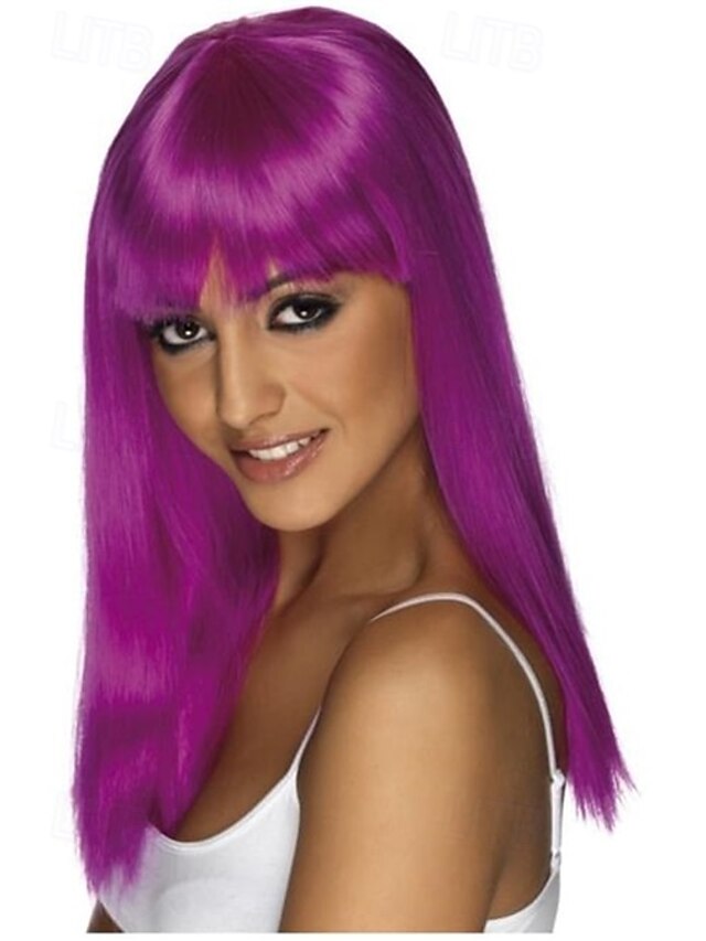 Neon Purple Wig with Fringe for Carnival | Fancy Dress Wigs for Women | Party Costume Accessories | Synthetic Hair2