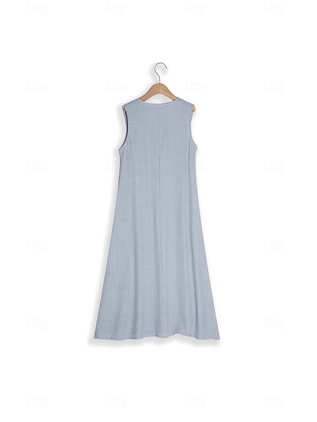 Women Summer Casual Pure Color 100 Linen Maxi Dress main image 1