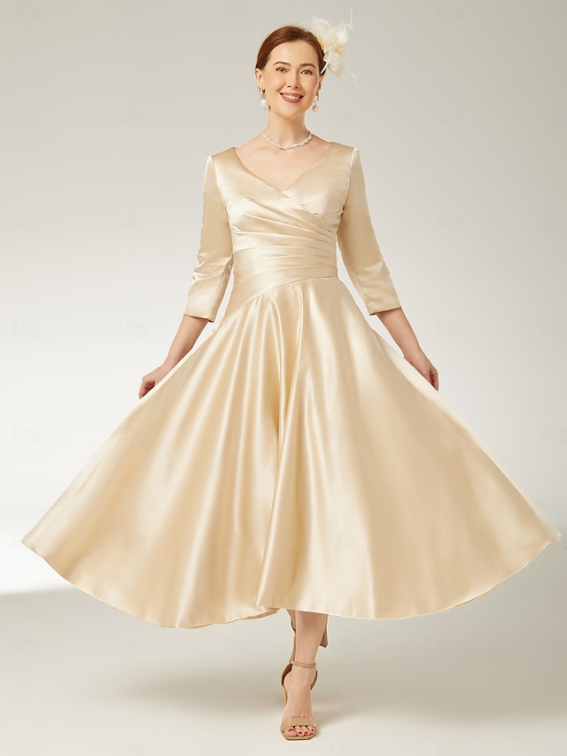 ALine Mother of the Bride Dress Elegant Vintage Plus Size V Neck Floor