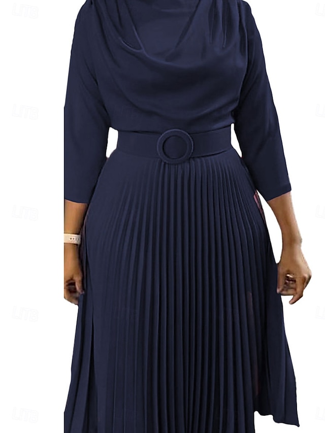  Damen Schlichtes Kleid Maxidress Mit Gürtel Elegant Rundhalsausschnitt 3/4 Ärmel Rosa Königliches Blau Blau Farbe