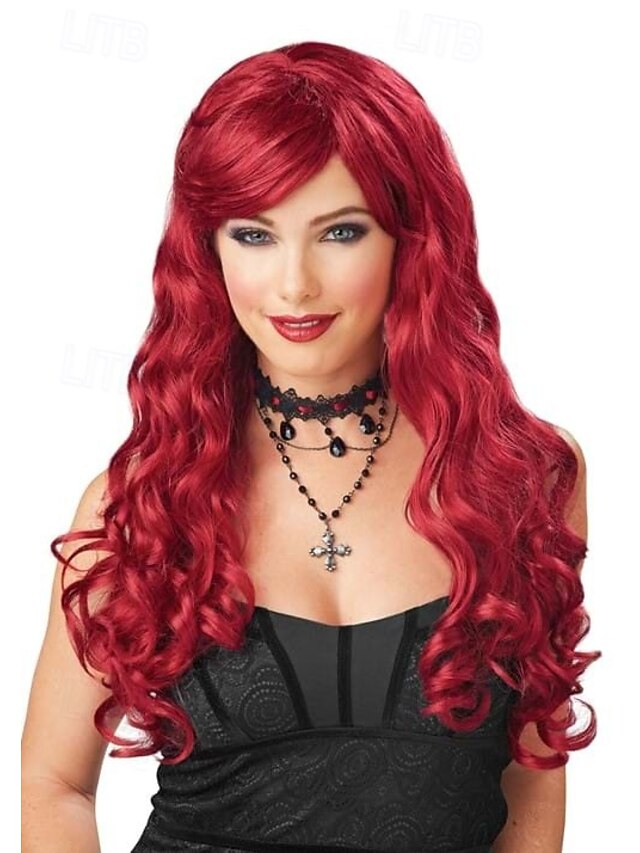 Long Red Wavy Wig for Women for Carnival Fancy Dress Halloween Party Cosplay Costume2