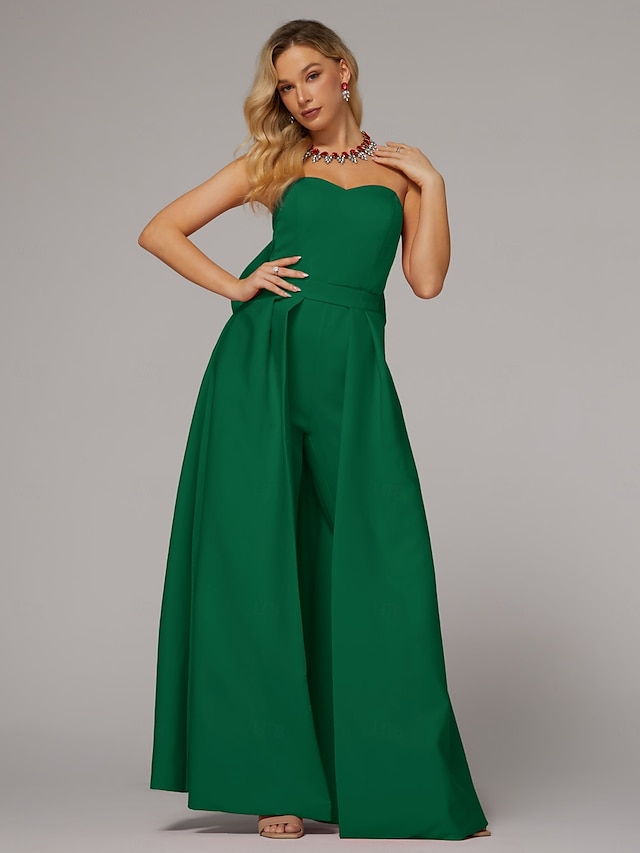  Combinaisons Robe de Soirée Élégante Robe Invité de Mariage Longueur de Sol Sans Manches Coeur Satin avec Nœud(x) Jupe Overskirt