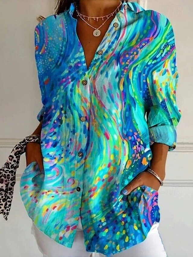 Damen Hawaiian Hemden Fließende Tops Vintage Lässig Grafik Geometrisch ...