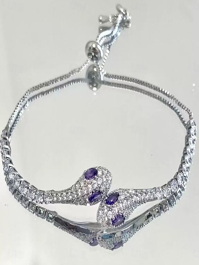 Cubic Zirconia Vintage Style Snake Personalized Chrome Bracelet Jewelry Silver / Purple / Green For Party Street4