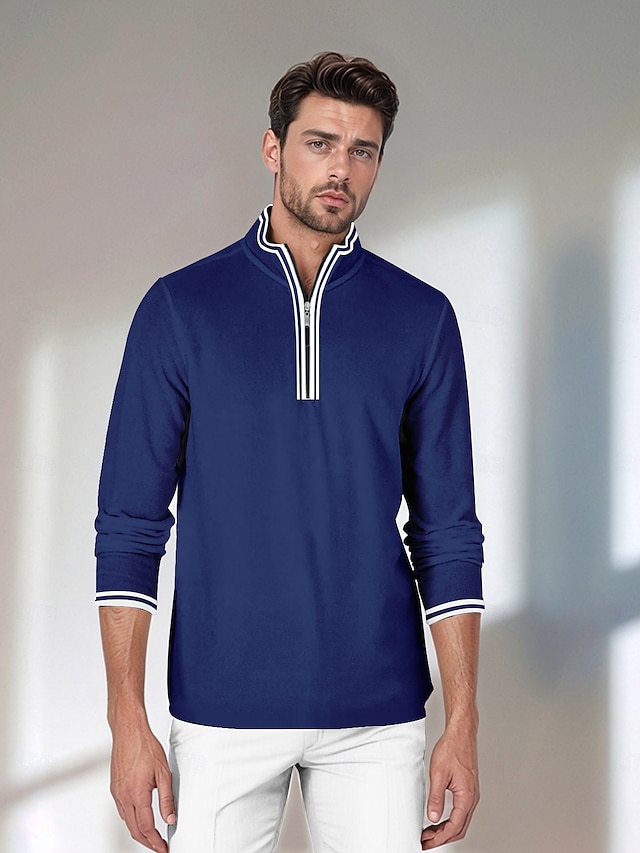  Per uomo POLO Blu marino Manica lunga Superiore Abbigliamento da golf Abbigliamento Abiti Abbigliamento