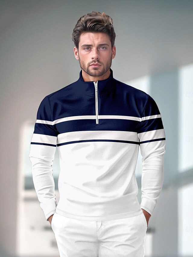  Herren Golf-Poloshirt Dunkelblau Langarm Oberteil Golfkleidung, Kleidung, Outfits, Kleidung