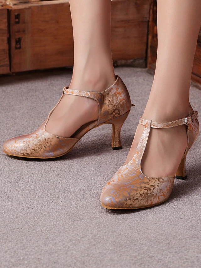 Women's Stylish Metallic Latin Dance Shoes with Soft Suede Sole and T-Strap | Perfect for Practice and Performances 20