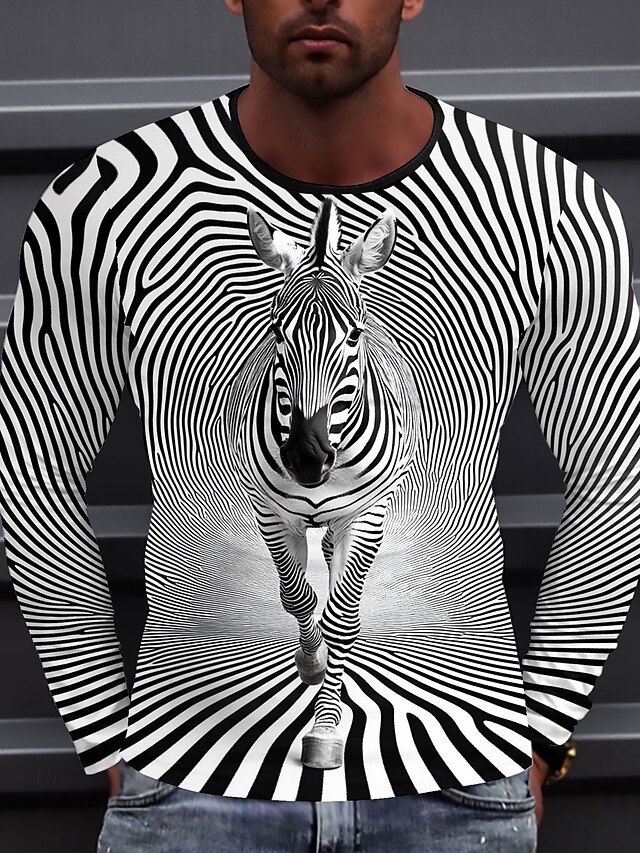 Homme Motif Z bre T Shirt Manche Longue T shirt 3D Effet Col Ras Du Cou Homme Motif Z bre T Shirt Manche Longue T shirt 3D Effet Col Ras Du Cou