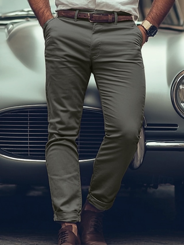  Herre Bukser kinesisk Chino bukser Casual bukser Knapper Frontlomme Vanlig Komfort Blød Forretning Daglig I-byen-tøj Mode Gade Lys khaki Sort Mikroelastisk