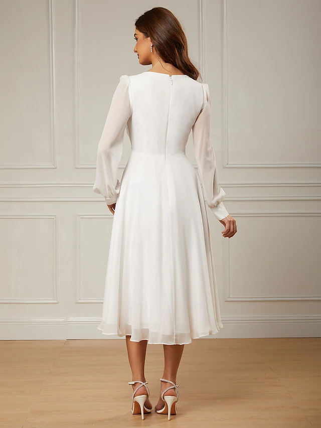 Wedding Dresses Beach Wedding ALine V Neck Long Sleeve Ankle Length