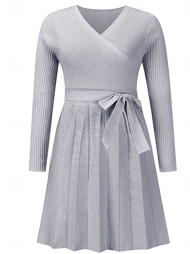  Dame Midikjole Sweater Kjole A Linje Kjole Elegant Stilfuld Afslappet Ferierejse Daglig Regulær Vanlig Uden ærmer V-hals Sort Grå Efterår Vinter
