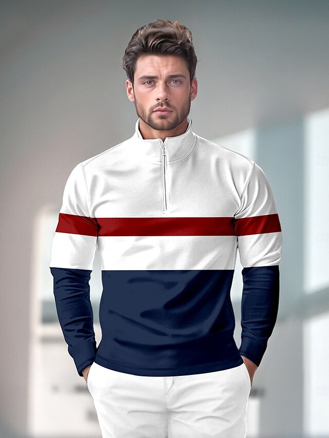  Per uomo POLO Blu scuro Manica lunga Superiore Abbigliamento da golf Abbigliamento Abiti Abbigliamento