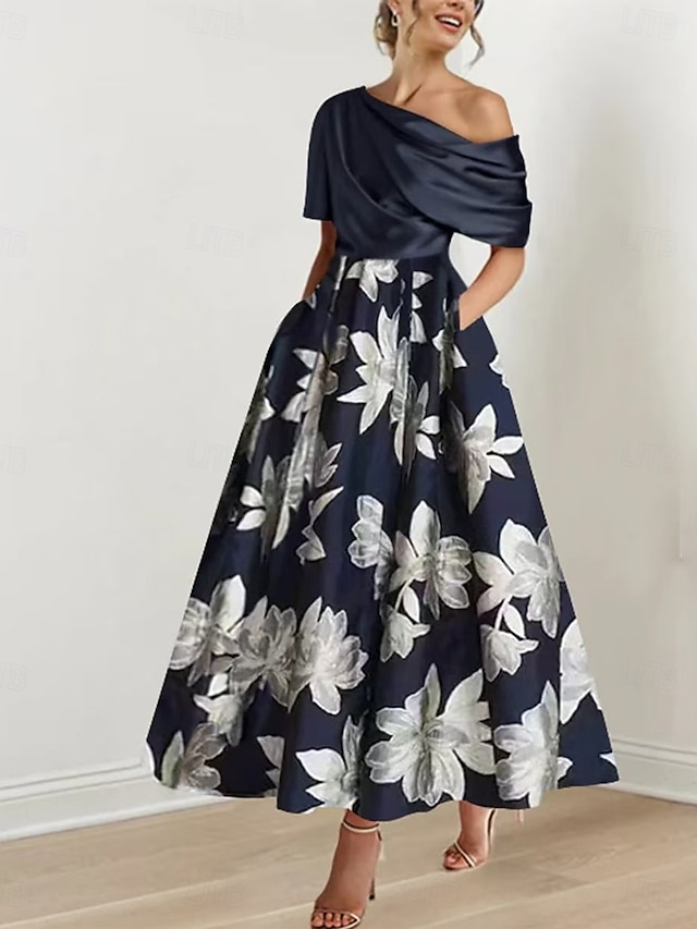  A-line šaty matky nevěsty elegantní off shoulder délka nad kotníky charmeuse poloviční rukáv s páskem  stuhou derby šaty svatební den šaty svatební host šaty 2025