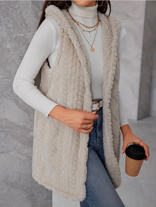 Femme Gilet polaire Chaud Respirable Doublé en Polaire Décontractées Plein Vacances Plein Air Usage quotidien Sortie Ouvrir le devant Normal Sweat à capuche Standard Sans Manches Vêtements d'extérieur