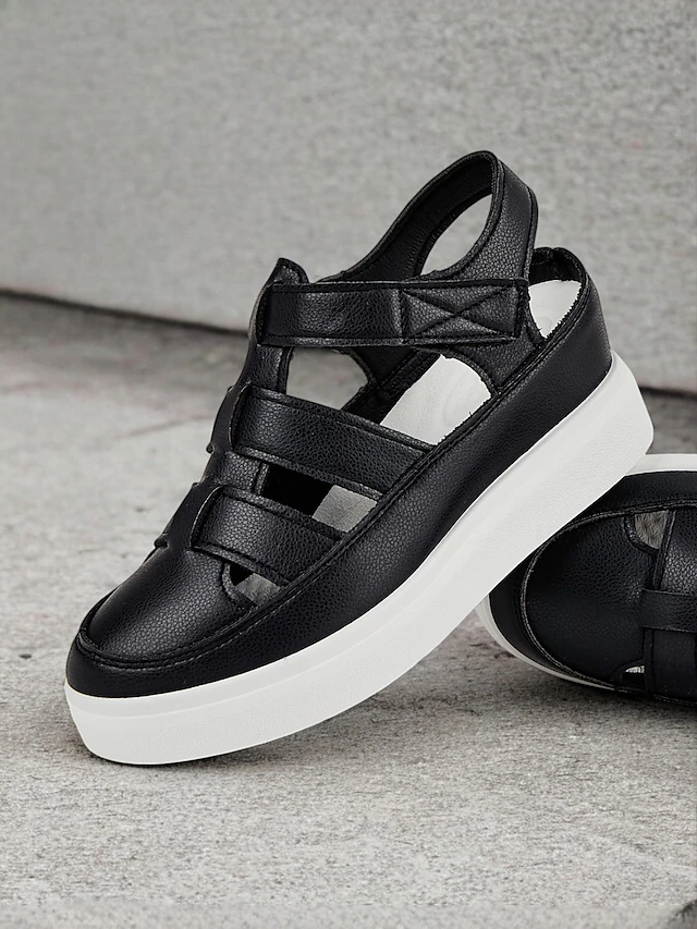 Women's Comfortable Black Faux Leather Strappy Sandals with White Sole - Perfect for Beach or Casual Outings 19