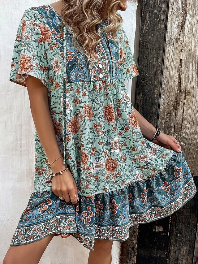 Women's Casual Dress Boho Chic Dresses Bohemia Ethnic Casual Floral 