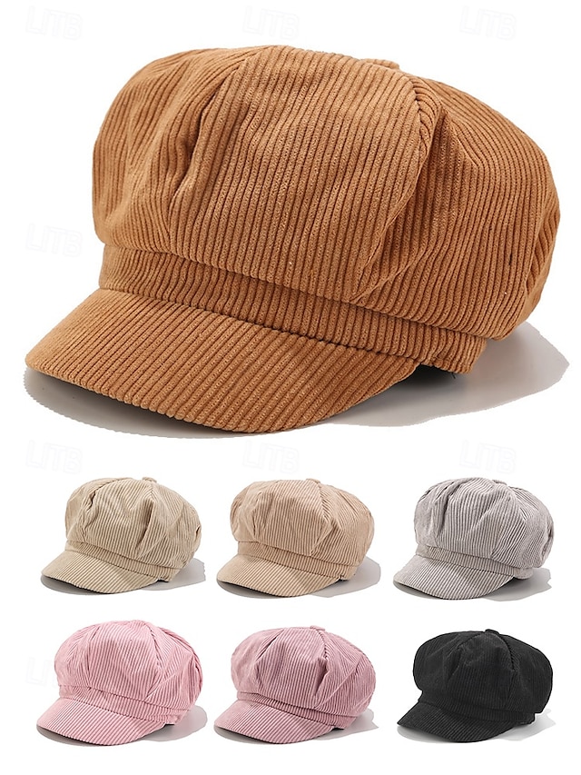  berretto da donna in velluto a coste, stile vintage, morbido e confortevole, disponibile in vari colori, ideale per outfit casual, autunno e inverno