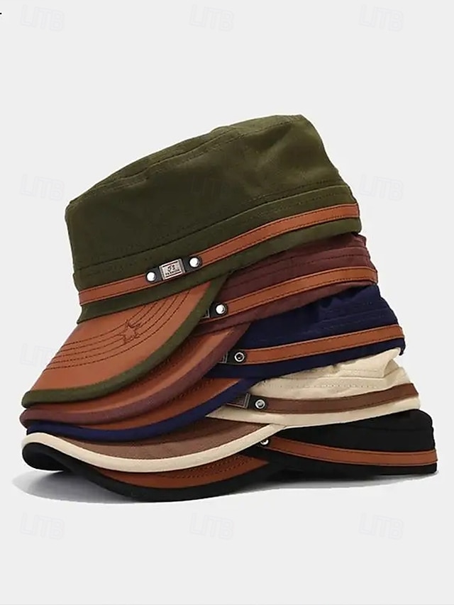  Herren-Flachhut im Militärstil aus Polyester mit verstellbarem Riemen, lässiger Outdoor-Sonnenhut zum Wandern, Reisen und für den Alltag