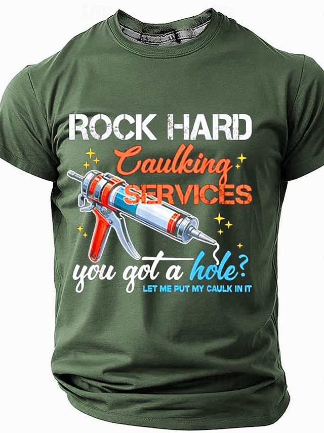  男性用グラフィックTシャツ、面白い言葉遊びショートスリーブTシャツ「ロックハードコーキングサービス、穴が開いたら？私のコーキングをさせて」スローガン