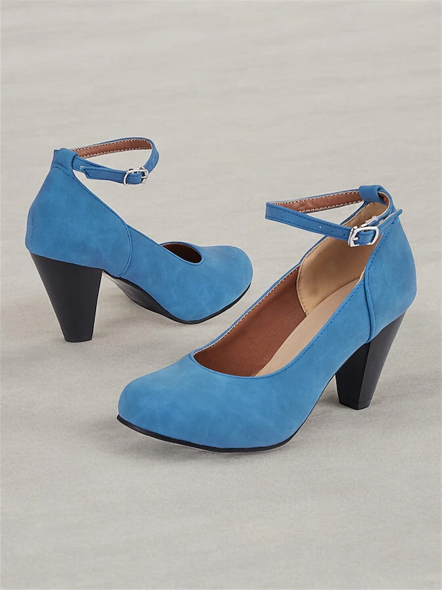 Women's Elegant Blue Suede Ankle Strap Pumps with Block Heel - Perfect for Weddings and Special Occasions 11
